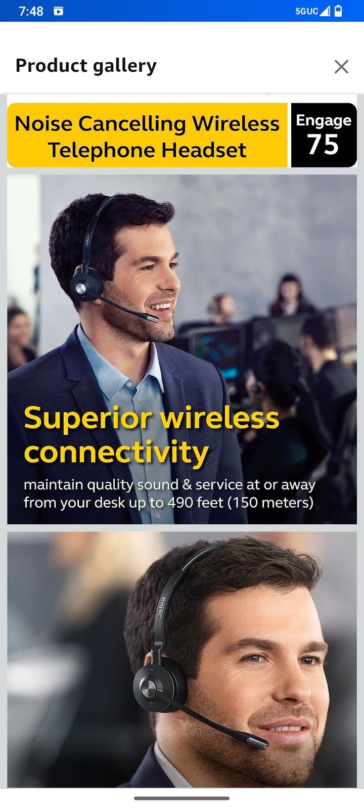 Jabra Engage 75 Wireless Headset, Mono – Telephone Headset with Industry-Leading Wireless Performance, Advanced Noise-Cancelling Microphone, Call Cent