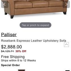Espresso Leather Couch Like New 