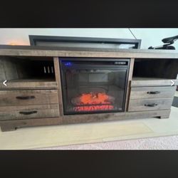 Wooden Entertainment Center with Electric Fireplace