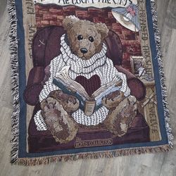 Boyds Bears & Friends "How Do I Love You" woven tapestry throw blanket.