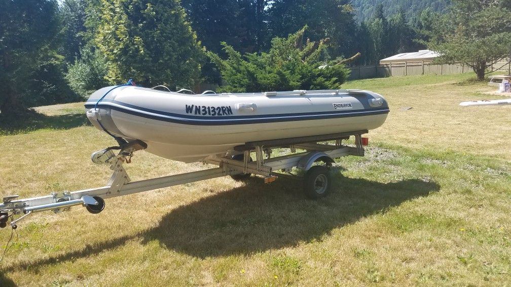 12FT ENDEAVOR RIB Inflatable Boat w/ Alu Trailer Combo