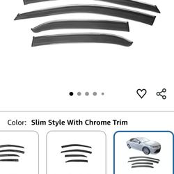 IKON MOTORSPORTS Tape on Window Visors with Chrome Trim, Compatible with 2018-2024 Toyota Camry, Smoke Tinted Acrylic Rain Sun Guard Shade Wind Vent A