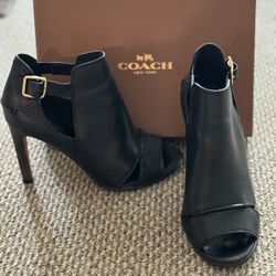 Coach Black Leather Ankle High Heels