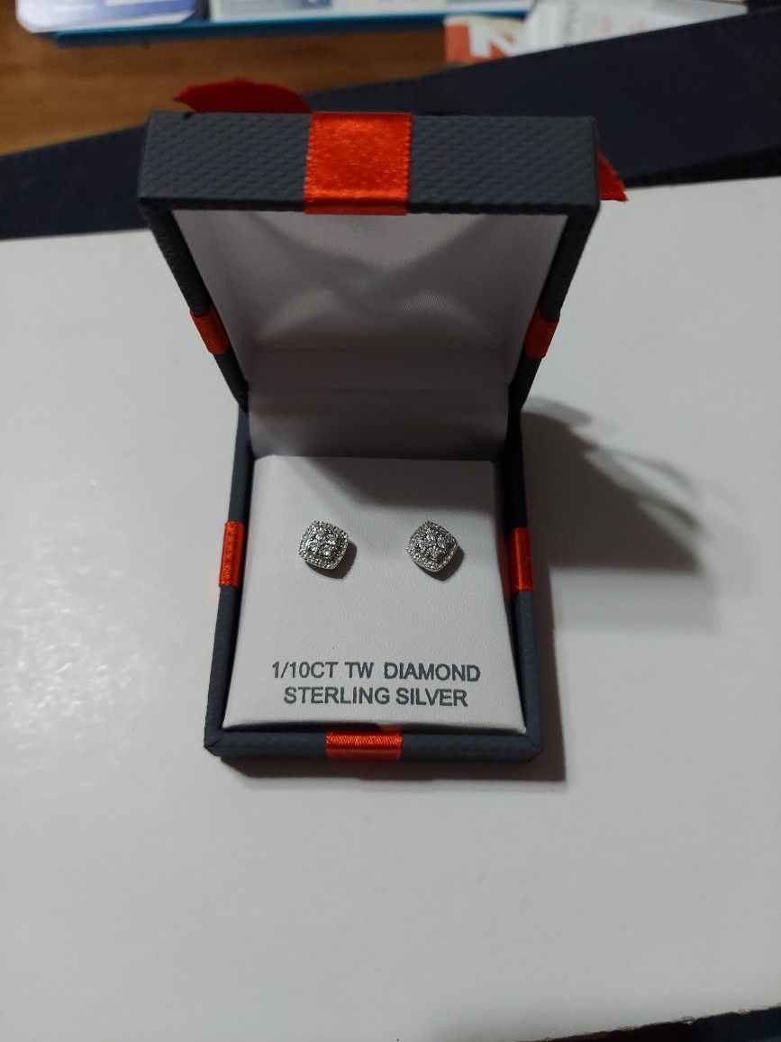 Diamond And Sterling Silver Earrings