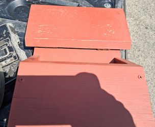 Wood box. Metal planter/bucket