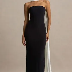 Kelilah Black And White Bandeau Maxi Dress With Scarf Detail