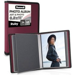 Dunwell Art Portfolio 8.5x11 Folder (Ruby), Black Mounting Paper, Portfolio Binder for Artwork, 8.5 x 11 Art Folder, 24 Pockets Display 48 Pages, Acid