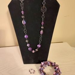 Purple Necklace, Bracelet & Stretch Ring