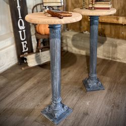 19th Century Column Side Tables Aged Black
