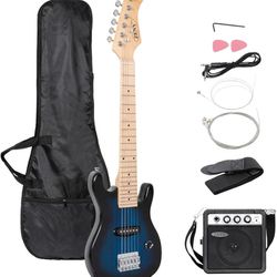30 inch Kids Electric Guitar with 5w Amp, Gig Bag, Strap, Cable, Strings and Picks Guitar Combo Accessory Kit, Blue
