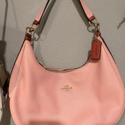 Vintage Coach Pink And Brick Leather Hobo Bag