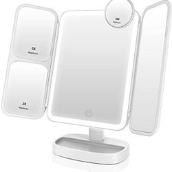 EASEHOLD Makeup Mirror Vanity Mirror with Lights 38 LED Lighted Mirror 1X/2X/5X/10X Magnification Trifold Mirror with Touch Screen 180 Degree Rotation