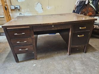 Vintage Metal Office Desk with Drawers