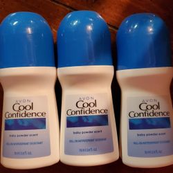 Set of 3 AVON Cool Confidence Roll on - Baby Powder