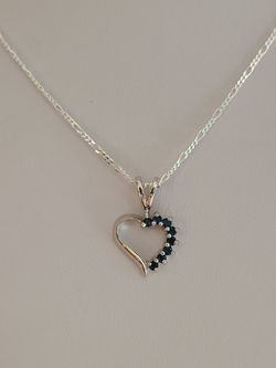 Beautiful Sterling Silver Created Sapphire Figaro 22in 1mm Wide Necklace