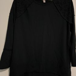 Knox Rose Ladies Long Sleeve Shirt With Lace On The Shoulder - Size Large - Black