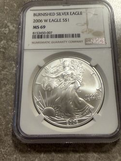2006 W 1 AMERICA SILVER EAGLE NGC MS69 BURNISHED COIN .999 SILVER