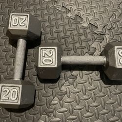 Set Of Cast Iron Hexagonal Dumbbells 20 # 