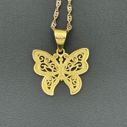 Jewelry 14k two tone solid yellow gold necklace chain with charm pendant 18" 3.8 grams