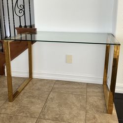 Glass Console Table with Gold Frame