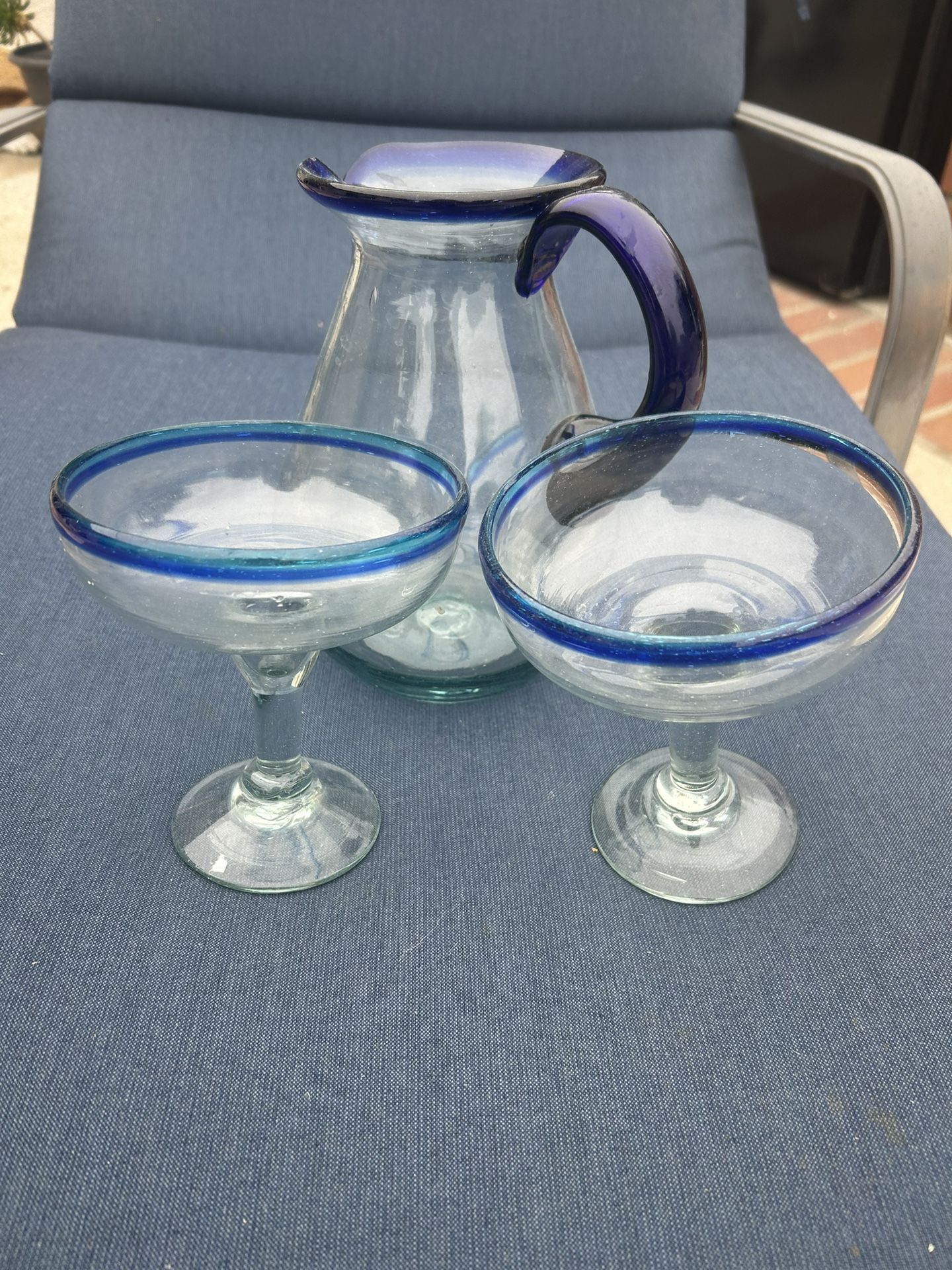 Hand-blown Margarita Pitcher and Matching Glasses
