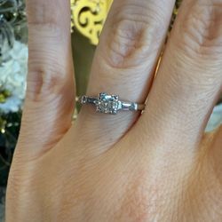 Platinum Engagement Wedding Ring With Old Euro Cut Diamond 