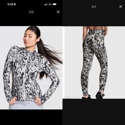 PINK Victoria Secret RELAY FULL-ZIP JACKET and Matching leggings both size XL NWT Color: Snow leopard foil Pick up in Pico Rivera