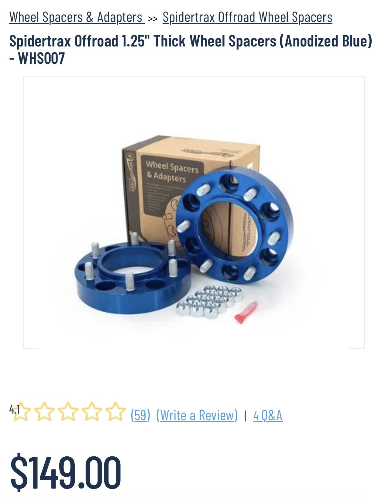 Spidertrax Offroad 1.25" Thick Wheel Spacers (Anodized Blue) WHS007