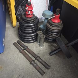 Adjustable Weight Set Plates Bars Collars + Extras 90+ lbs L