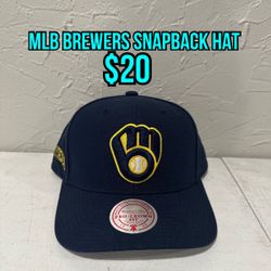 MLB Mitchell And Ness Milwaukee Brewers Dark Navy Blue SnapBack Hat