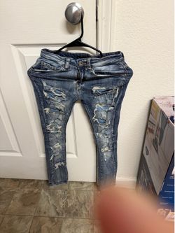 Boys Sz 10/12 Dark Wash Shredded Jeans - Distressed