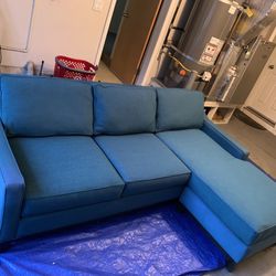 Jonathan Louis 90” Keegan Chaise Couch In Peacock Blue 