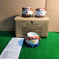 NEW VINTAGE Home Interiors HOLIDAY  CANDLE HOLDERS Santa, Snowman & Reindeer