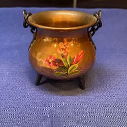 Adorable And Vintage Hammered Hand Painted Mini Cauldron With Chain 