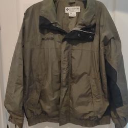 Columbia Green Windbreaker Jacket W/ Hood Size L 
