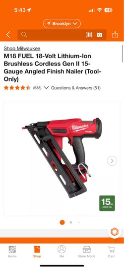 M18 FUEL 18-Volt Lithium-Ion Brushless Cordless Gen II 15-Gauge Angled Finish Nailer