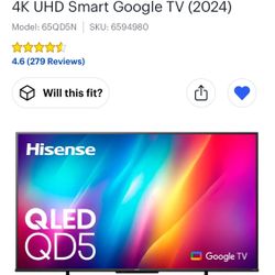 65 inch Hi Sense TV + TV Stand