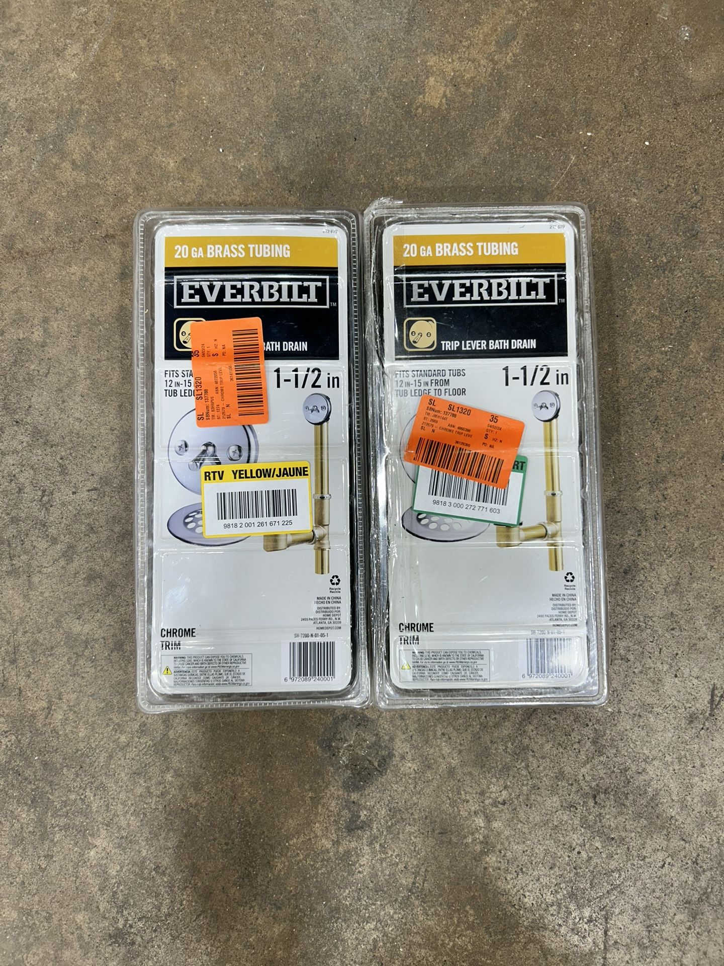 EverBilt 1-1/2 Inch Trip Lever Bath Waste and Overflow Drain Kit, Brass with Chrome Plated Trim, 35201