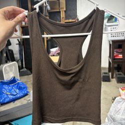 Brown Ribbed Racerback Tank Top