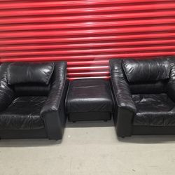 Real Leather Chairs And Ottoman