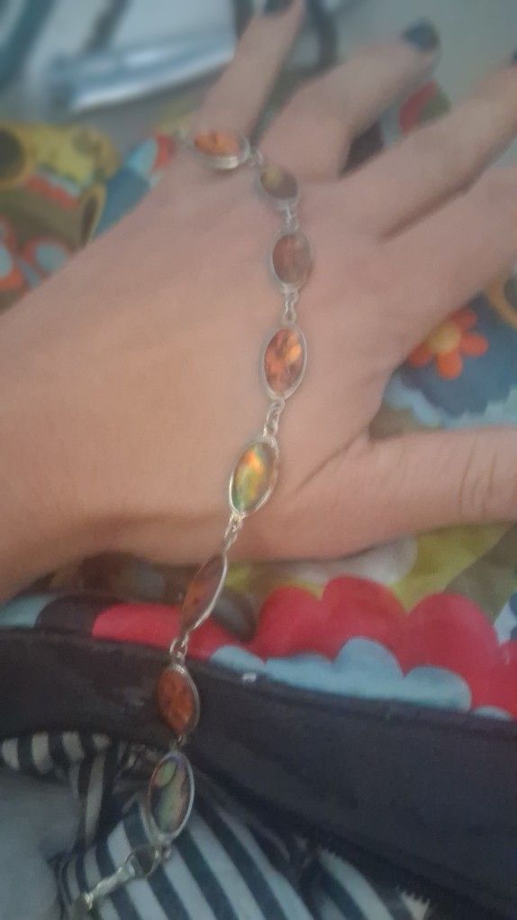 Sterling silver & Baltic amber vintage chain link