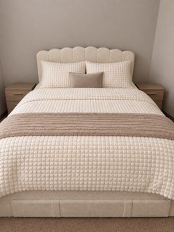 Cream Boucle Upholstered Bed Frame