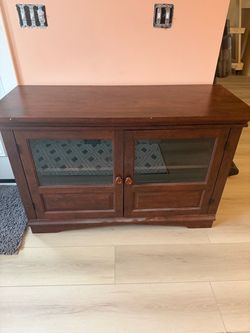 Dark Wood TV Stand with Glass Doors