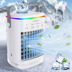 new Portable Air Conditioners, Personal Mini Air Conditioner Portable AC Unit, 4 Wind Speed & 7 LED Light, Personal Air Cooler with 2 Cool Air Spray &