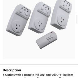 Wireless Remote Wall Outlets With Remote. 3 Outlets One Remote
