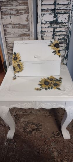 Handpainted Sunflowers End And Bread Box Farmhouse Rustic 