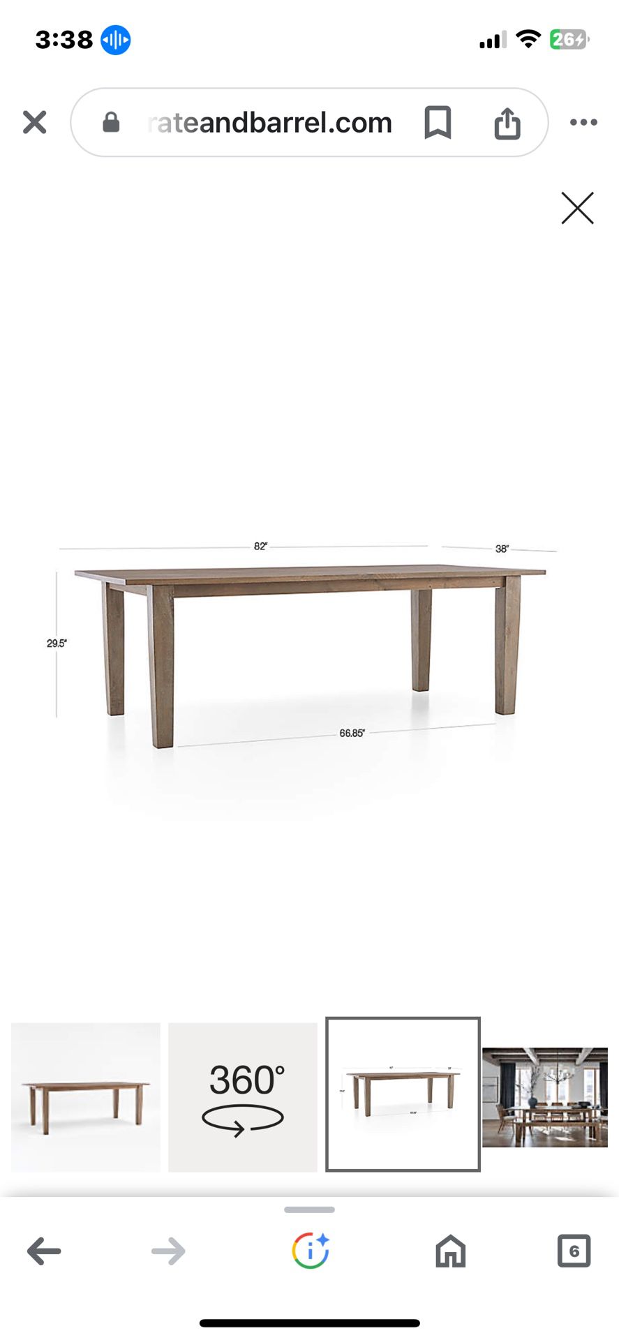 Crate & Barrel Wood Dining Table 