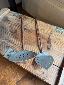 Antique Copper Handle Slotted Skimmers Set of 2