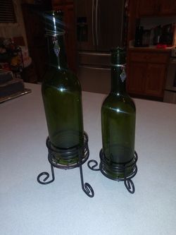 TWO WINE BOTTLES CANDLE HOLDERS