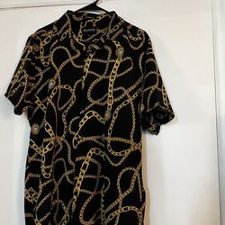 Gold Chain Migos Styled Button Down Shirt (stretchy)